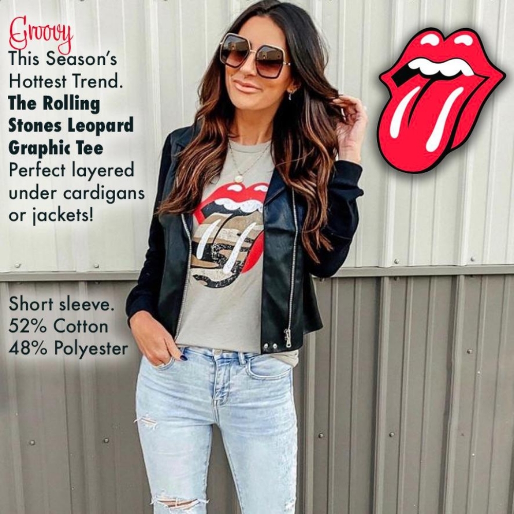 Rolling Stones Tongue/Leopard Print Graphic Tee - Picture 2 of 11